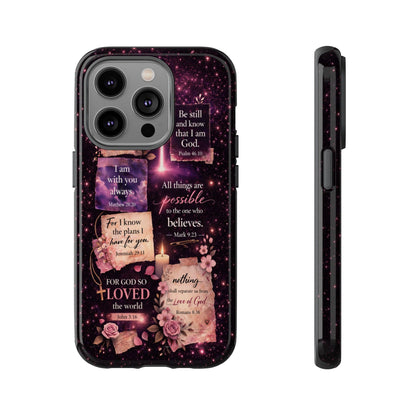 Christian Bible Verse Phone Case Pink Floral Faith Tough Protective Cover Gift