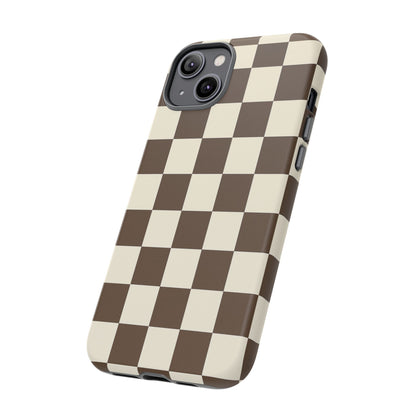Mocha Checkerboard Phone Case | Neutral Aesthetic Checkered iPhone & Samsung Tough Case