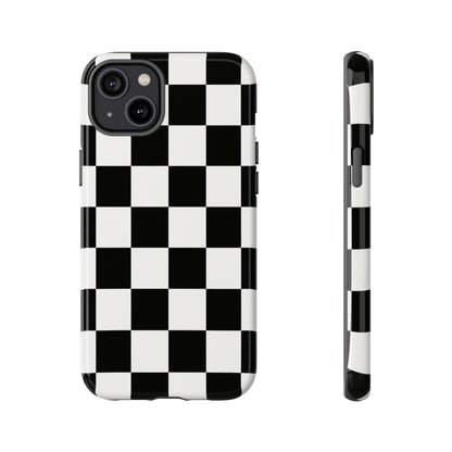 Black & White Checkerboard Phone Case – Classic Aesthetic Tough Protective Case