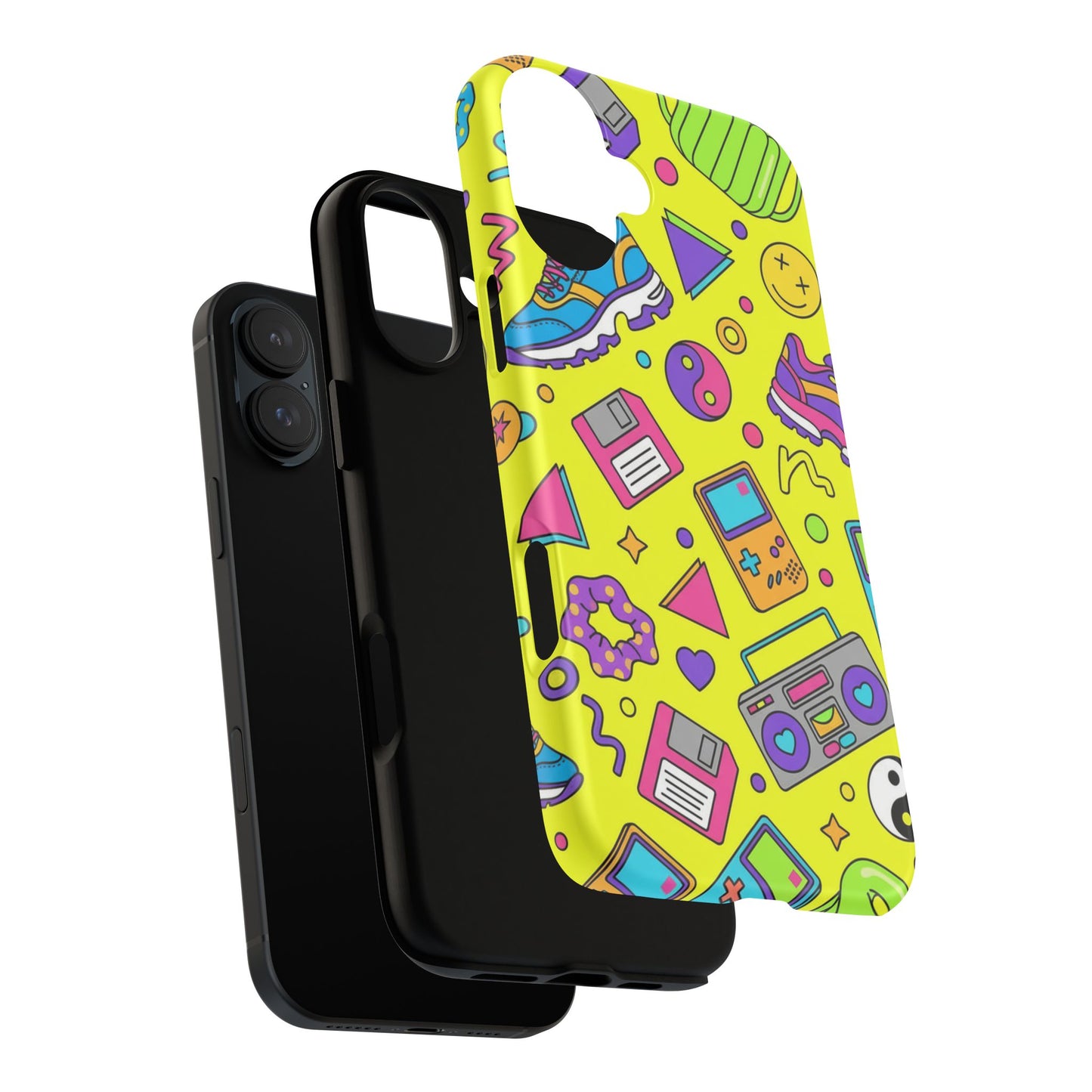 90s Retro Neon Phone Case – Y2K Nostalgia Colorful Icons Tough Protective Case