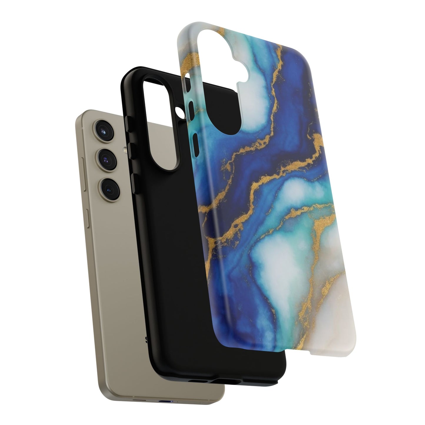 Blue & Gold Marble Phone Case – Luxury Resin Art Tough Case (iPhone, Samsung, Pixel)