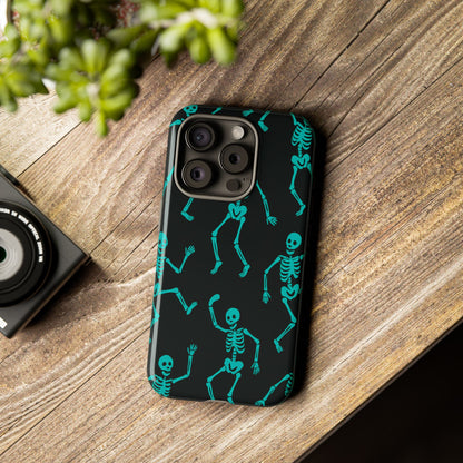 Dancing Teal Skeletons Phone Case | Tough Protective Case for Iphone, Samsung Galaxy and Pixel