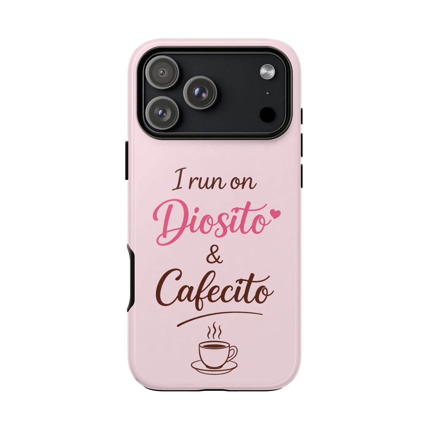 I Run on Diosito y Cafecito Phone Case, Pink Aesthetic Latina Faith Coffee Case, Girly Protective iPhone Samsung Cover