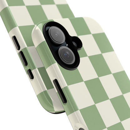 Sage Green Checkerboard Phone Case | Minimal Aesthetic Checkered iPhone & Samsung Tough Case