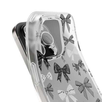 Black & White Bow Pattern Phone Case | Minimal Coquette Flexi Case