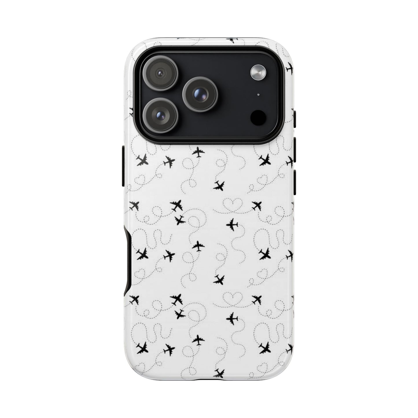 Minimal Paper Airplane Pattern Phone Case – Black White Aesthetic Tough Cover