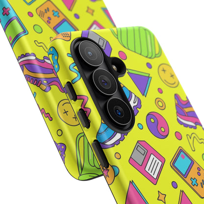 90s Retro Neon Phone Case – Y2K Nostalgia Colorful Icons Tough Protective Case