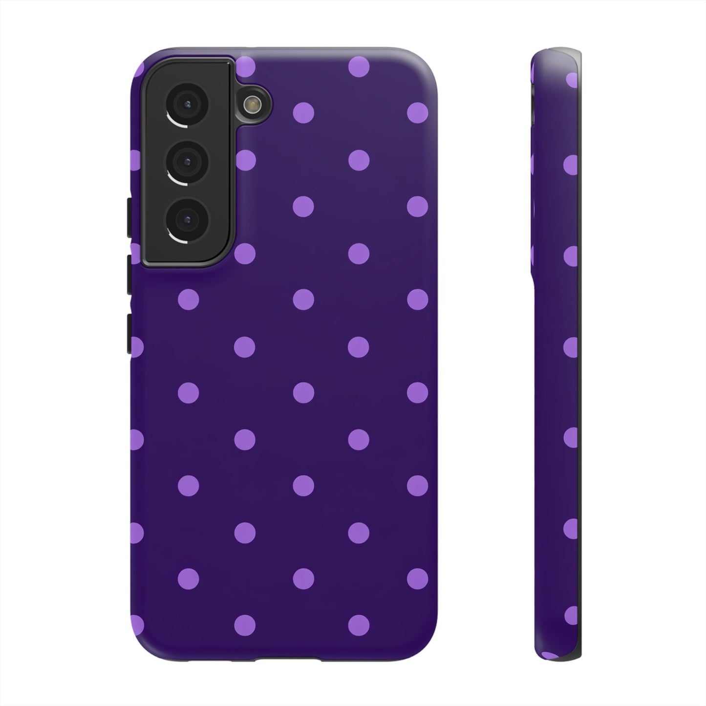 Purple Polka Dot Tough Phone Case – Cute Stylish Durable Protective Cover for Iphone, Samsung Galaxy and Pixel