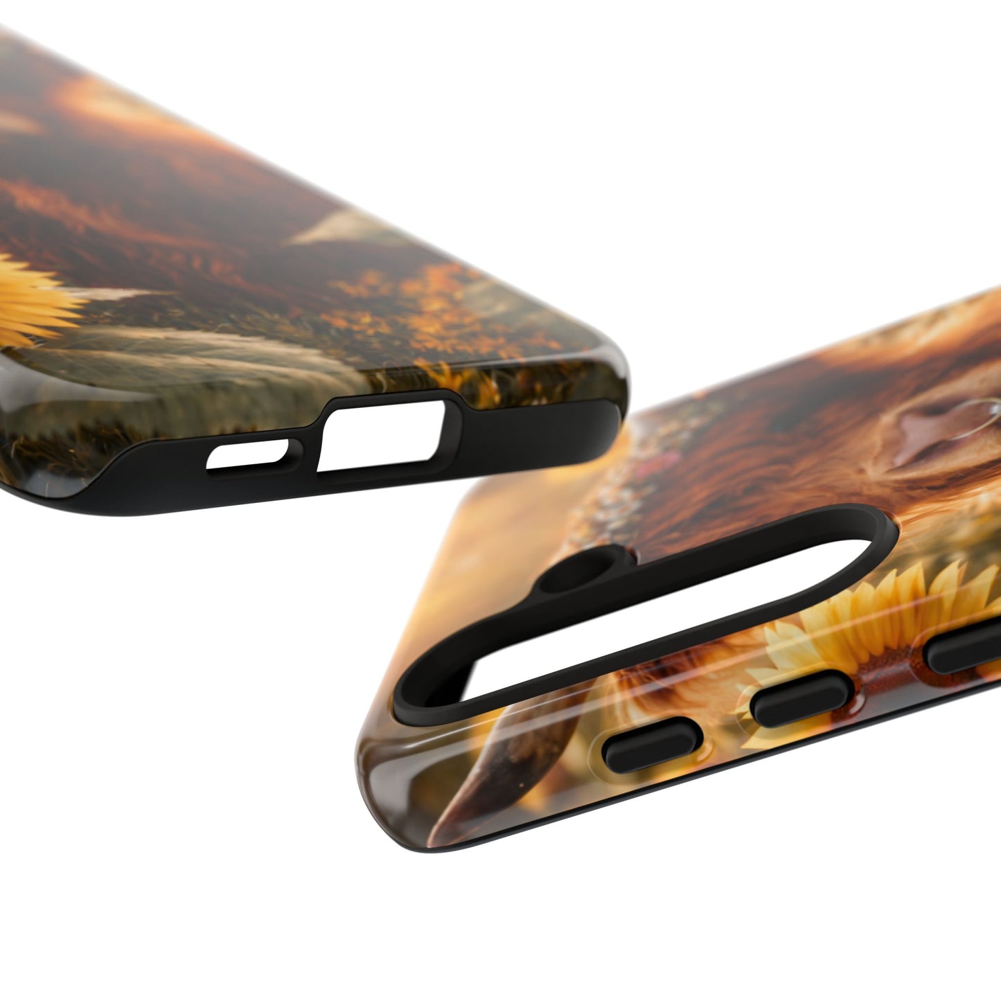 Highland Cow Sunflower Phone Case | Floral Farmhouse iPhone, Samsung Galaxy and Pixel Cover