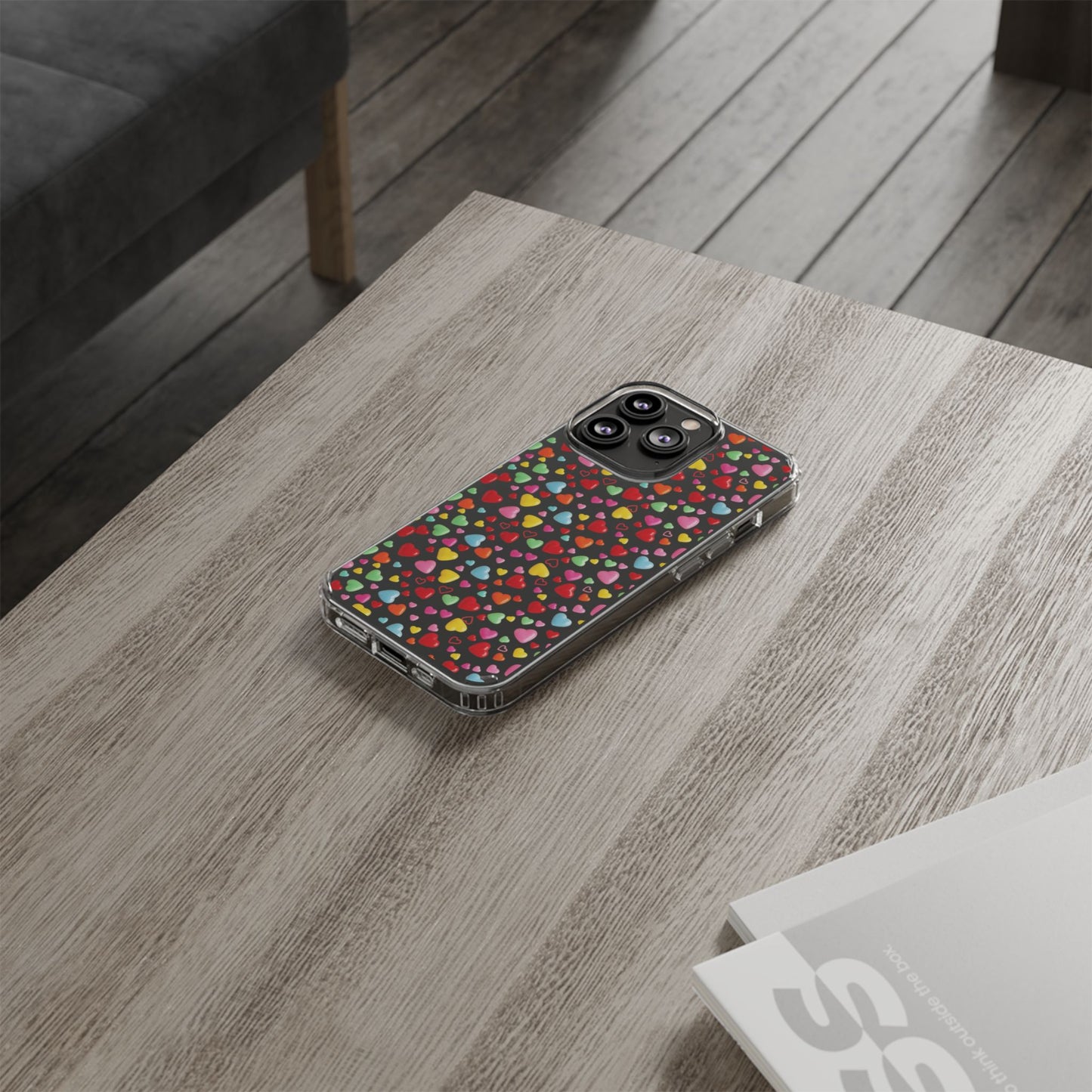 Colorful Heart Clear Phone Case | Impact-Resistant Valentine Aesthetic Case