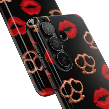 Red Lipstick & Knuckle Duster Phone Case | Bold Kiss Print Tough Protective Cover for Iphone, Samsung Galaxy and Pixel