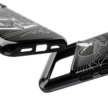 Trucker Highway Phone Case | Eagle & Mountain Line Art | Black Western Tough Case