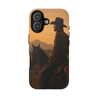 Western Cowboy Sunset Phone Case | Horse Rider Desert Aesthetic Tough Protective Case