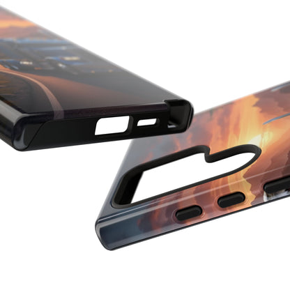 Semi Truck Sunset Phone Case | Trucker Gift | Diesel Truck Highway Road iPhone & Samsung Tough Protective Case