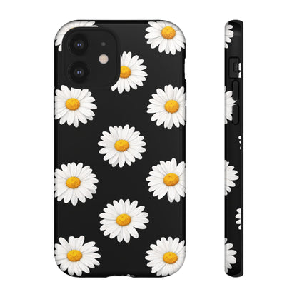 Black Daisy Floral Tough Phone Case – Cute Protective Cover for Iphone, Samsung Galaxy and Pixel