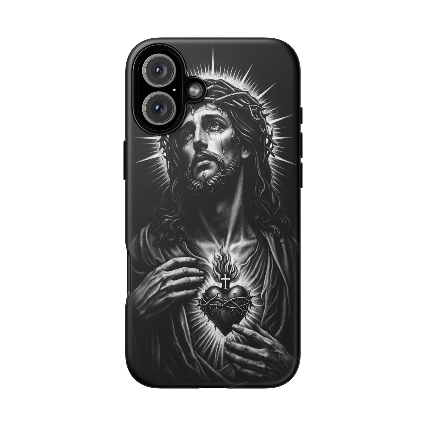 Jesus Sacred Heart Phone Case Black White Christian Faith Aesthetic