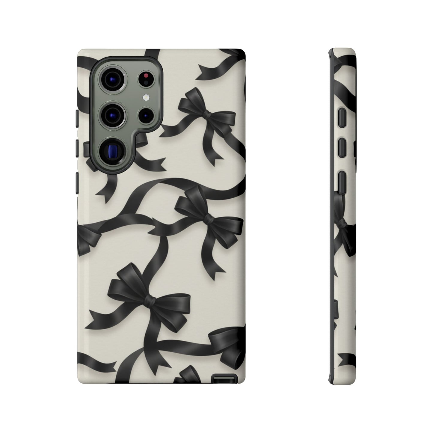 Black Ribbon Bow Phone Case, Minimal Bow Pattern Tough Protective Case