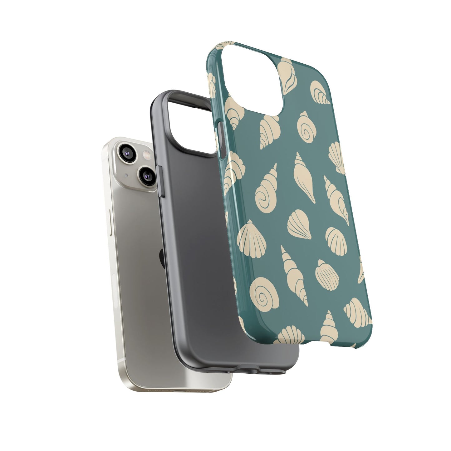 Seashell Pattern Phone Case | Teal Coastal Shells Tough Case for Iphone, Samsung Galaxy and Pixel