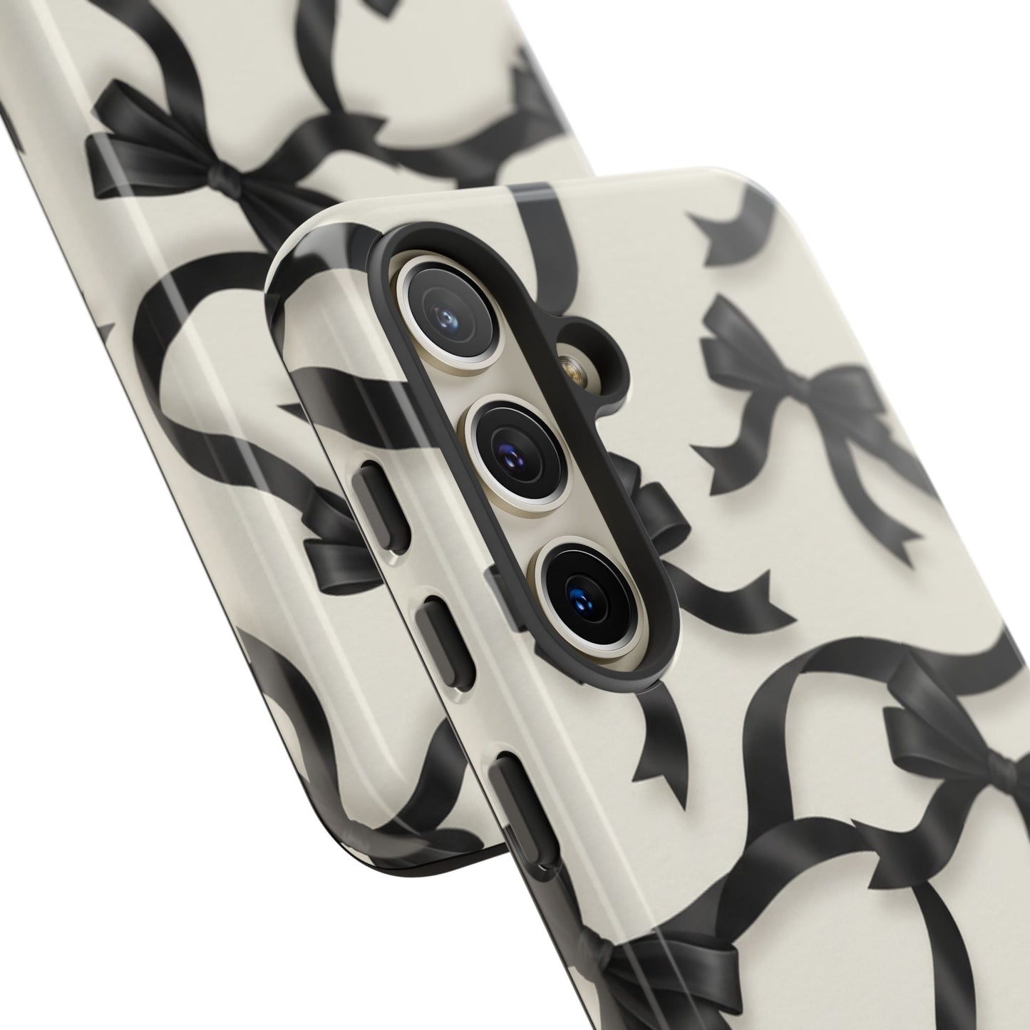 Black Ribbon Bow Phone Case, Minimal Bow Pattern Tough Protective Case
