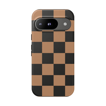 Brown Checkered Phone Case | Aesthetic Checkerboard iPhone & Samsung Tough Case