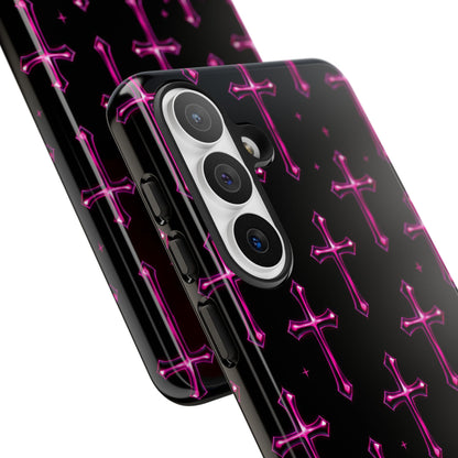 Neon Pink Cross Pattern Phone Case | Tough Protective Case for Iphone, Samsung Galaxy and Pixel