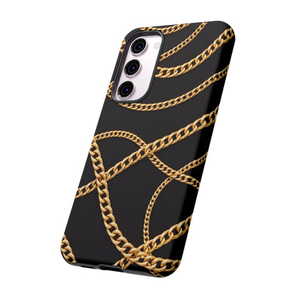 Luxury Gold Chain Phone Case – Black Designer Style Tough Protective Cover for Iphone, Samsung Galaxy and Pixel