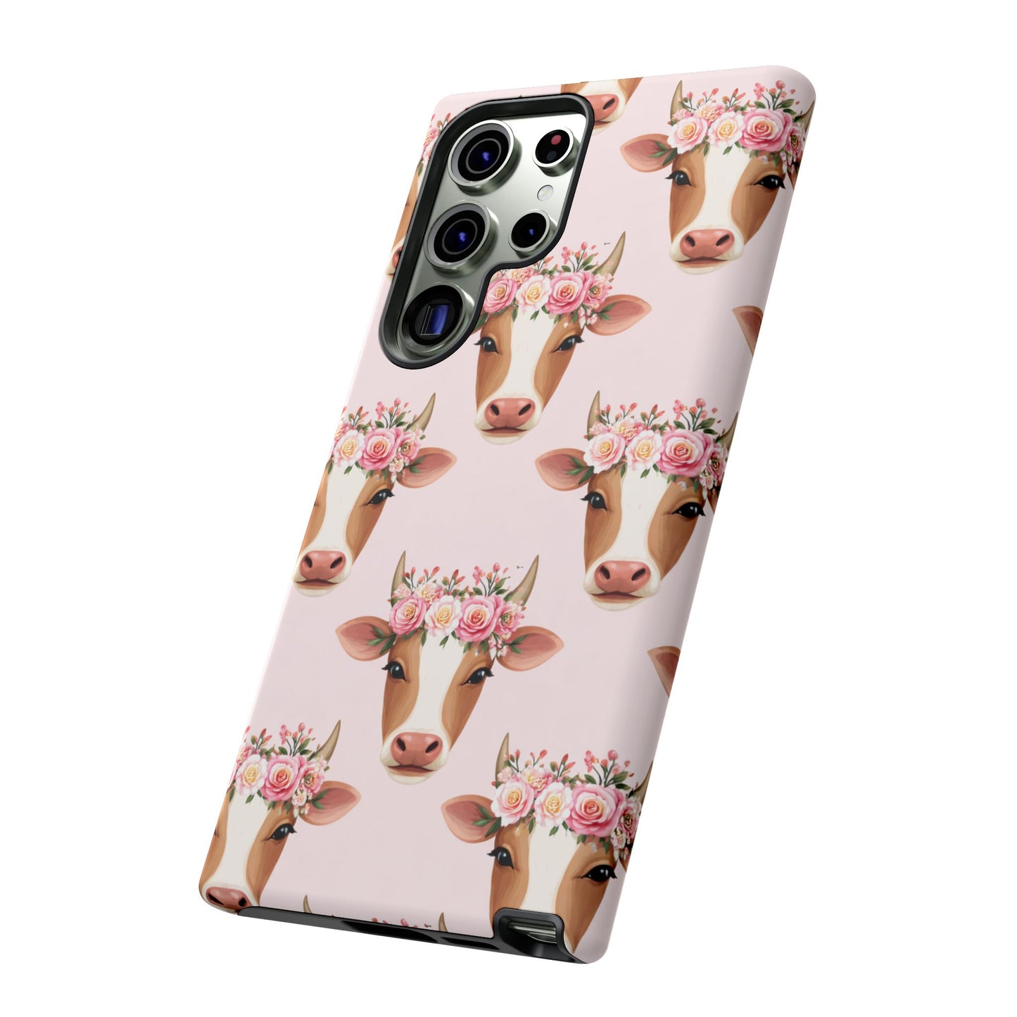 Floral Cow Phone Case – Cute Pink Cow Print Tough Protective Case for Iphone, Samsung Galaxy and Pixel