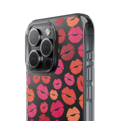Kiss Print Clear Phone Case | Red Lip Pattern Impact-Resistant Case