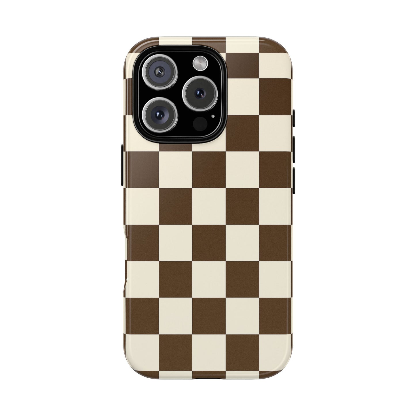Mocha Checkerboard Phone Case | Neutral Aesthetic Checkered iPhone & Samsung Tough Case