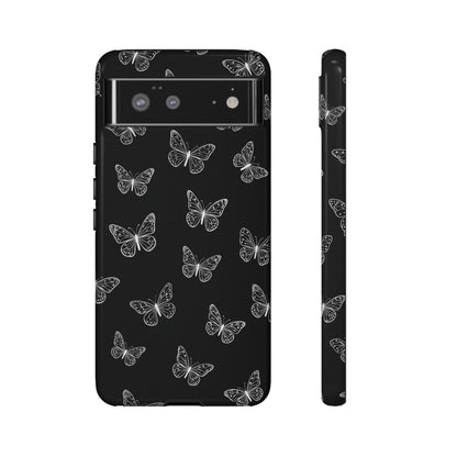 White Butterfly Pattern Phone Case – Dark Aesthetic Monochrome Tough Cover
