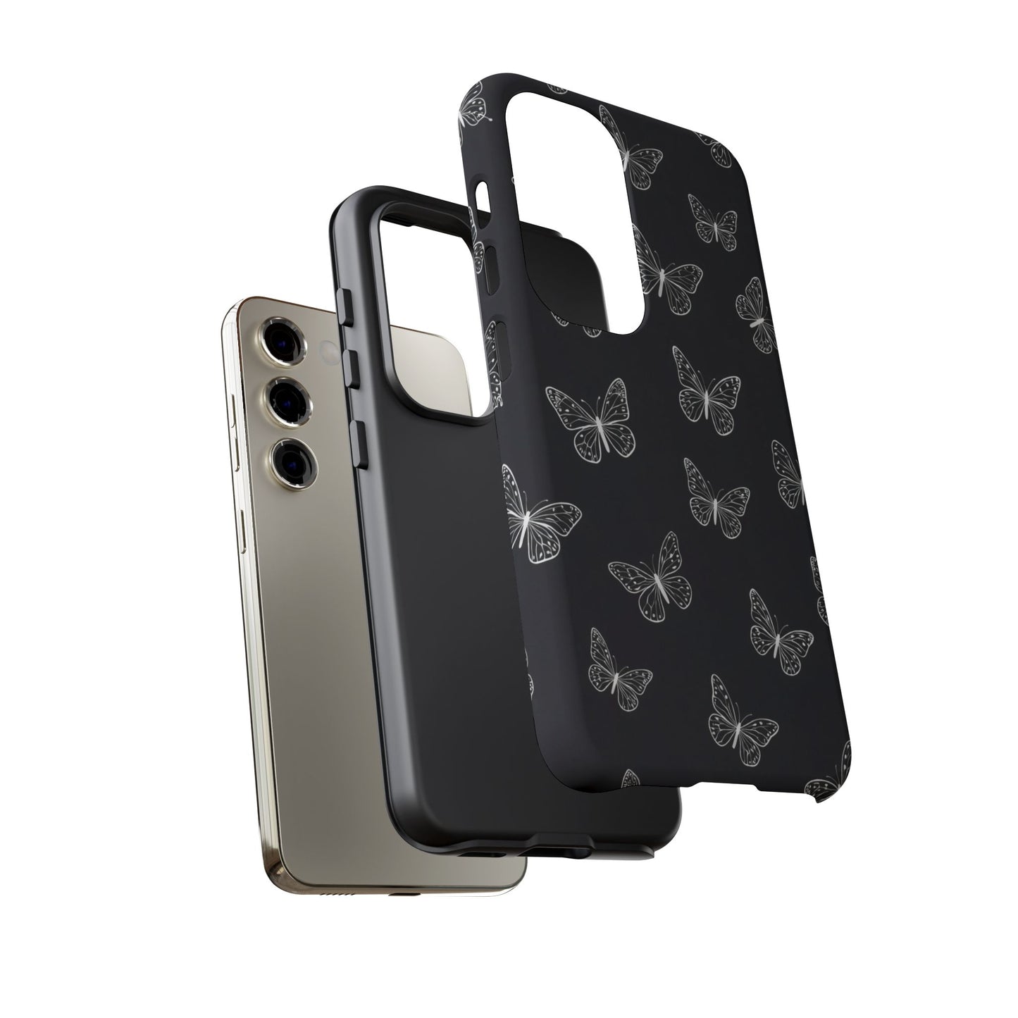 White Butterfly Pattern Phone Case – Dark Aesthetic Monochrome Tough Cover
