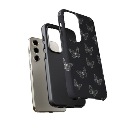 White Butterfly Pattern Phone Case – Dark Aesthetic Monochrome Tough Cover