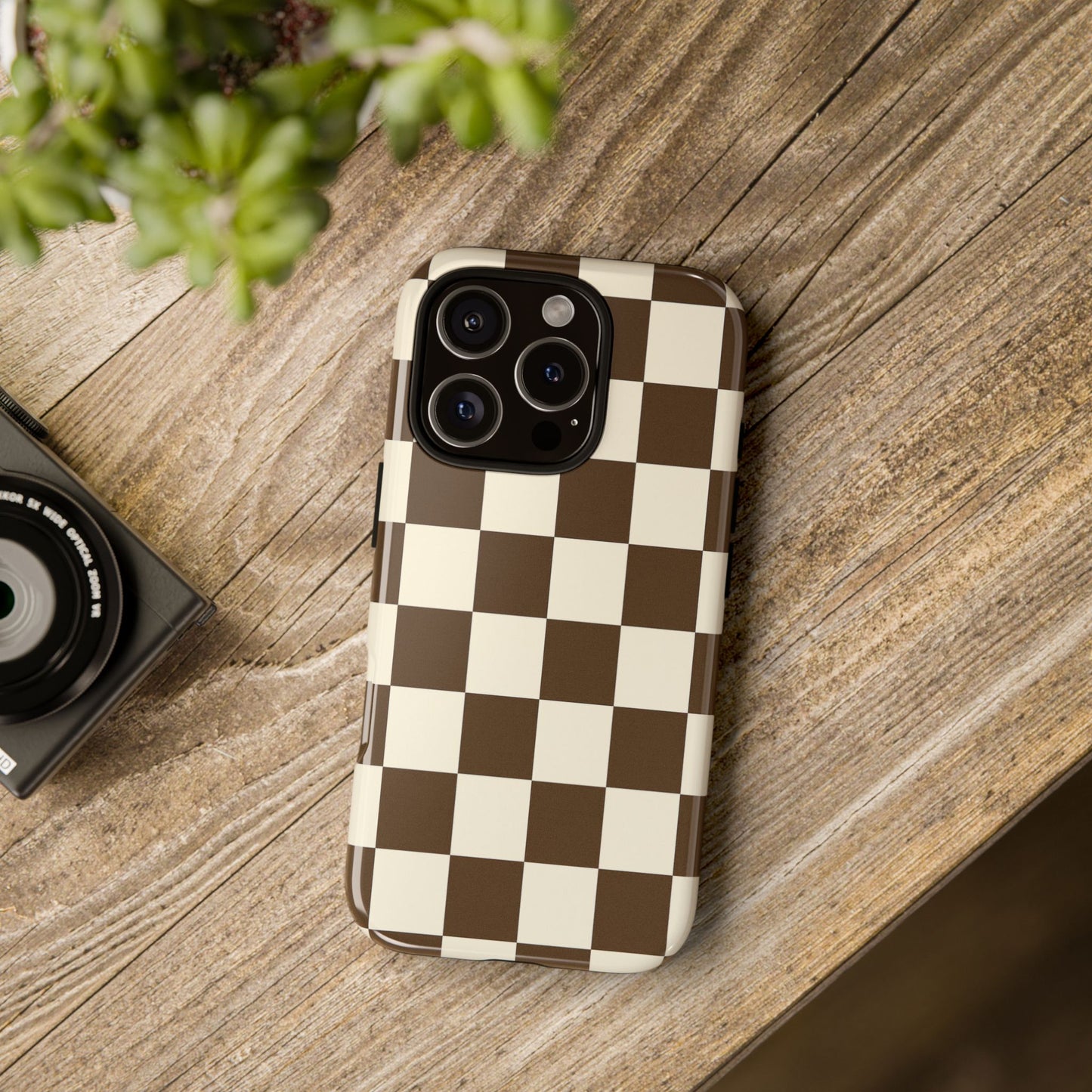 Mocha Checkerboard Phone Case | Neutral Aesthetic Tough Case
