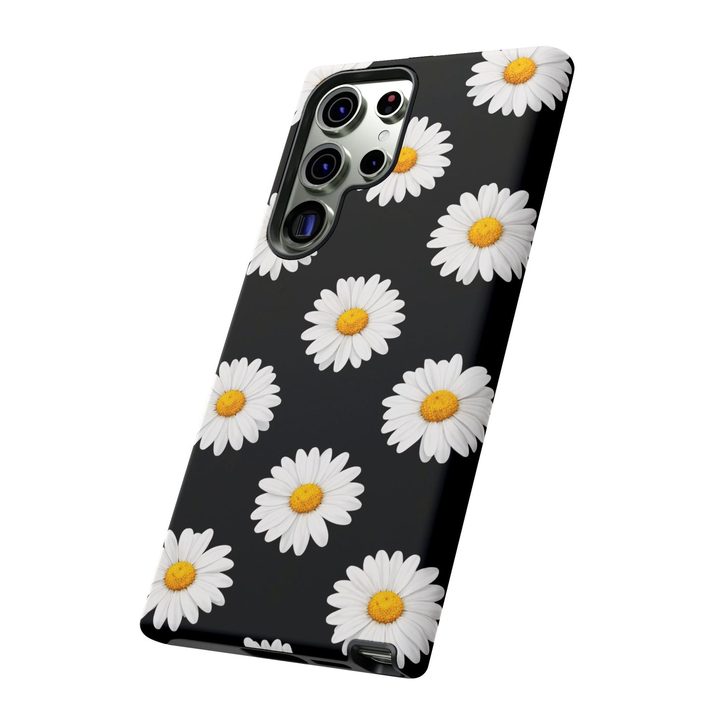 Black Daisy Floral Tough Phone Case – Cute Protective Cover for Iphone, Samsung Galaxy and Pixel