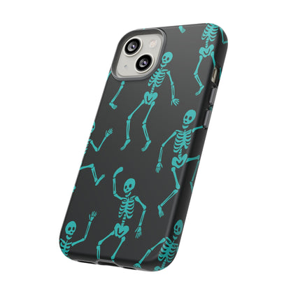 Dancing Teal Skeletons Phone Case | Tough Protective Case for Iphone, Samsung Galaxy and Pixel