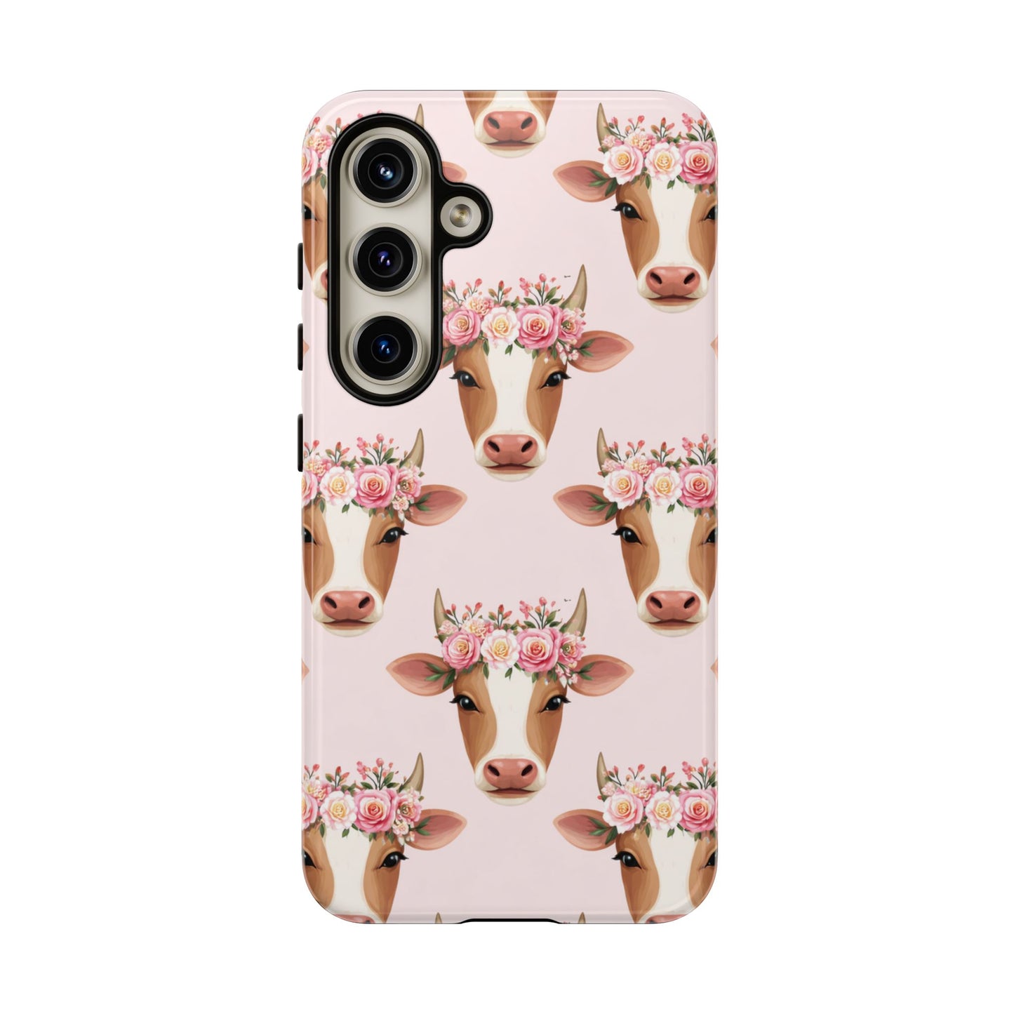 Floral Cow Phone Case – Cute Pink Cow Print Tough Protective Case for Iphone, Samsung Galaxy and Pixel