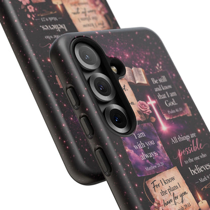 Christian Bible Verse Phone Case Pink Floral Faith Tough Protective Cover Gift