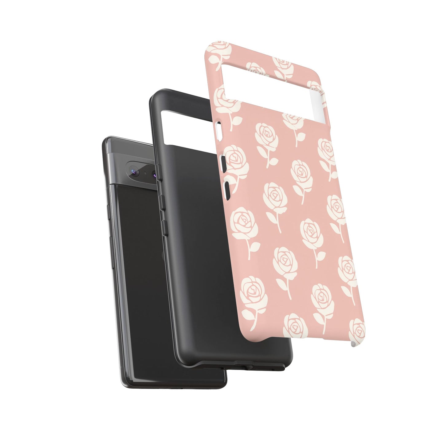 White Rose Pattern Tough Phone Case | Elegant Floral Aesthetic Case for Iphone, Samsung Galaxy and Pixel