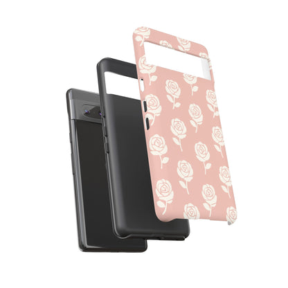 White Rose Pattern Tough Phone Case | Elegant Floral Aesthetic Case for Iphone, Samsung Galaxy and Pixel