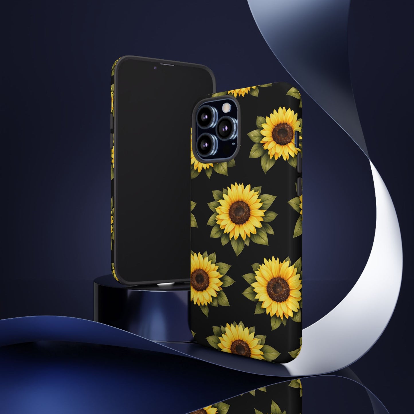 Sunflower Floral Tough Phone Case – Black Background Protective Cover for Iphone, Samsung Galaxy and Pixel
