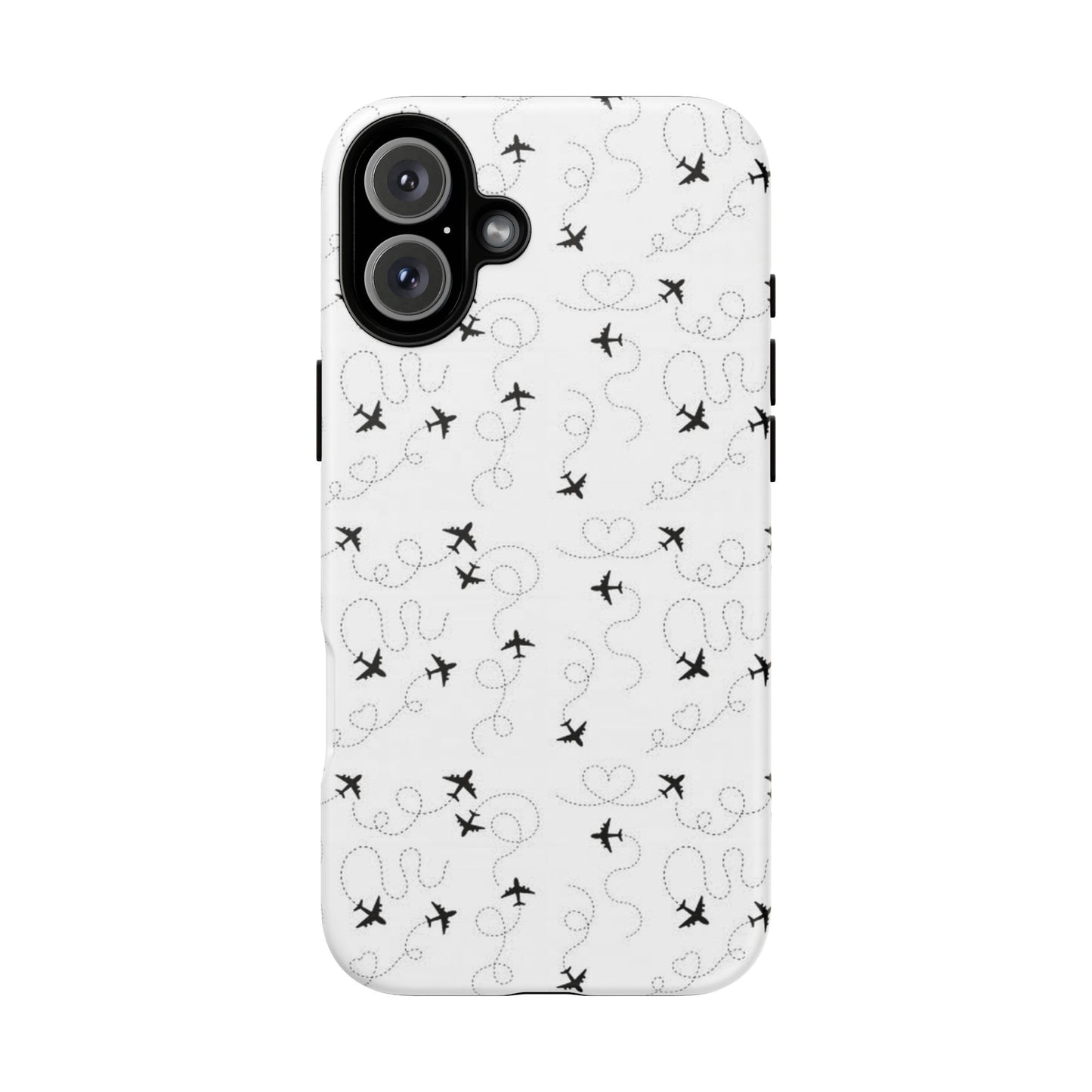 Minimal Paper Airplane Pattern Phone Case – Black White Aesthetic Tough Cover