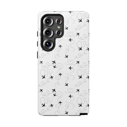 Minimal Paper Airplane Pattern Phone Case – Black White Aesthetic Tough Cover