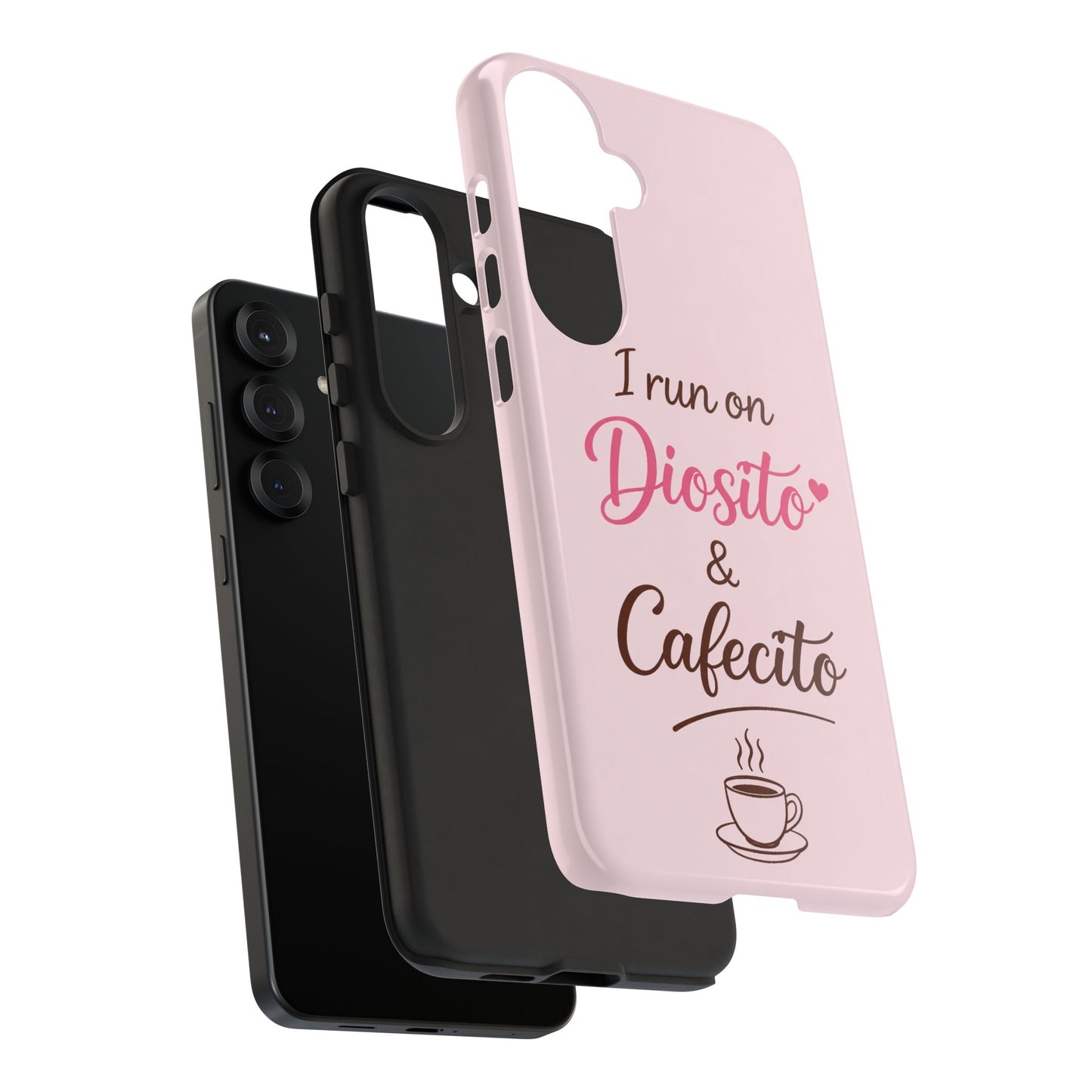 I Run on Diosito y Cafecito Phone Case, Pink Aesthetic Latina Faith Coffee Case, Girly Protective iPhone Samsung Cover