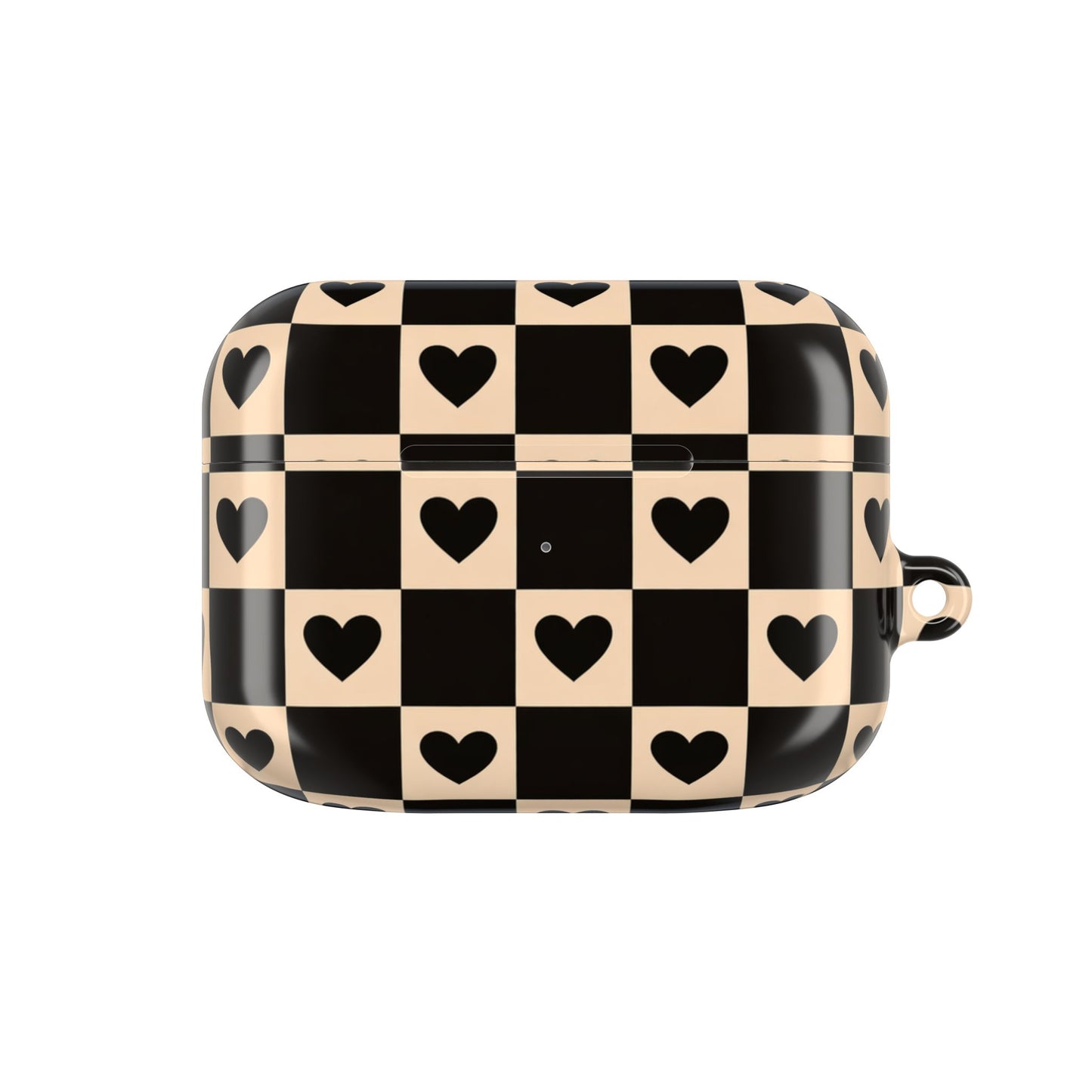 Checkerboard Heart AirPod Case — Retro Black & Beige Protective Cover