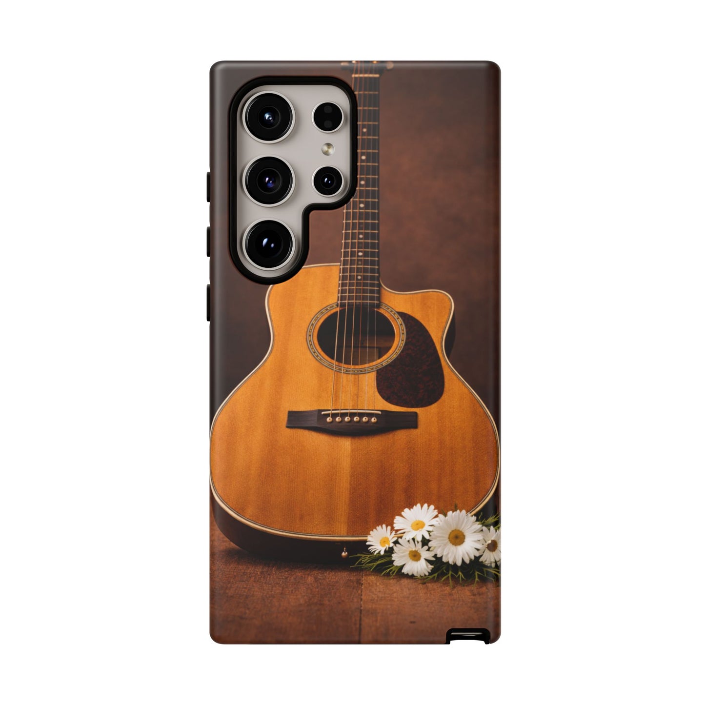 Acoustic Guitar Daisy Phone Case | Rustic Music Lover Tough Cover