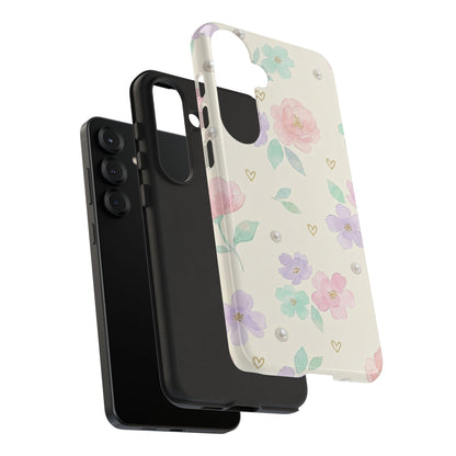Pastel Floral Phone Case – Coquette Watercolor Flower Hearts Tough Case (iPhone, Samsung, Pixel)