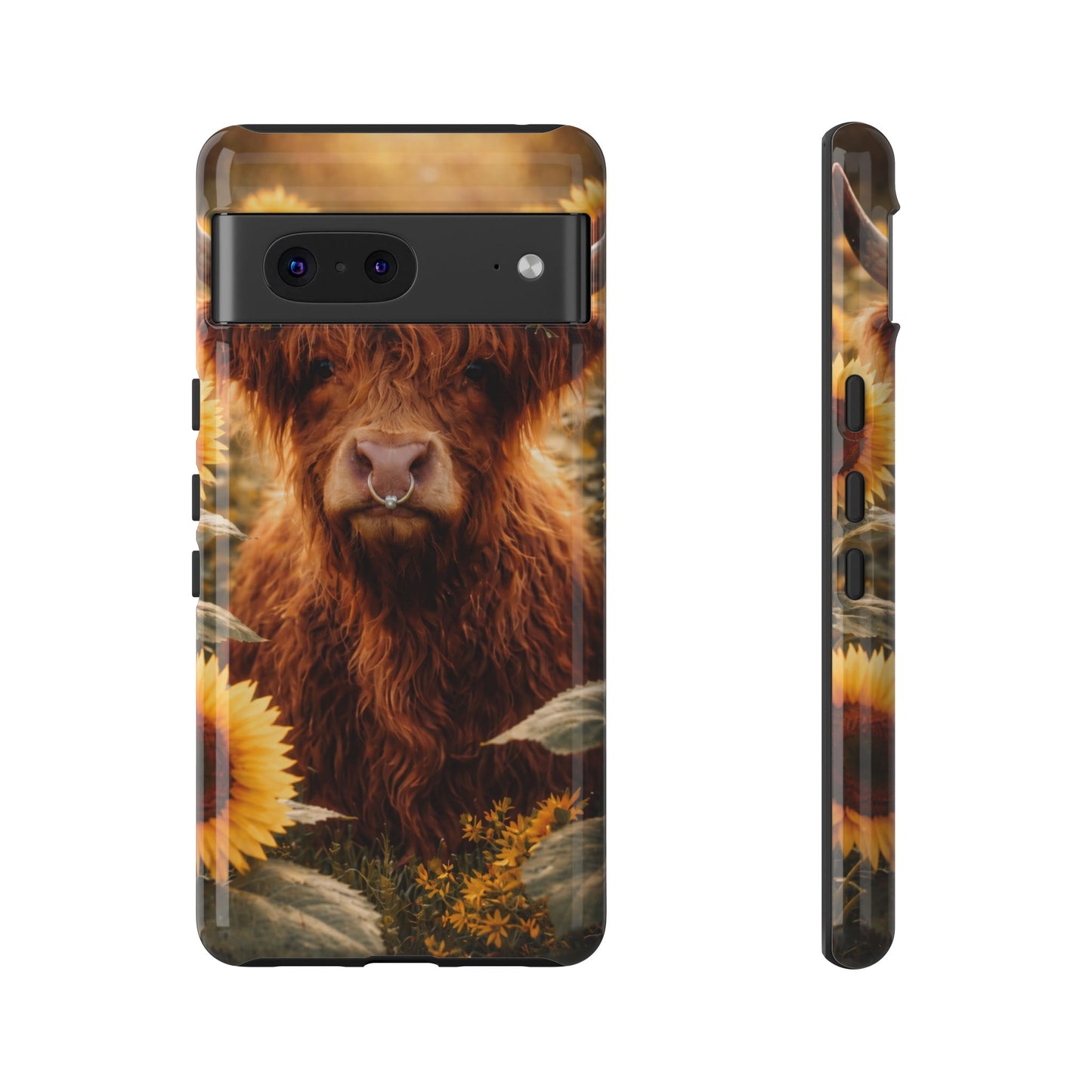 Highland Cow Sunflower Phone Case | Floral Farmhouse iPhone, Samsung Galaxy and Pixel Cover