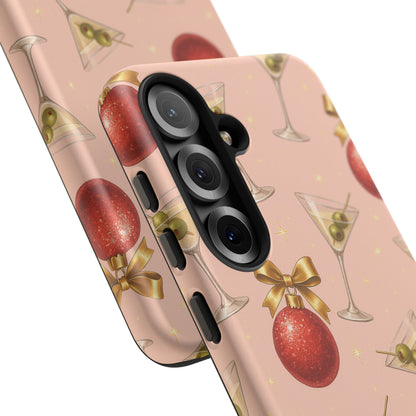 Cocktail Ornament Phone Case – Pink Martini & Cherry Pattern | Glossy or Matte for Iphone, Samsung Galaxy and Pixel