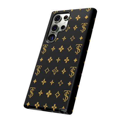 Gold Monogram Pattern Tough Phone Case | Black & Gold Luxury Design for Iphone, Samsung Galaxy and Pixel
