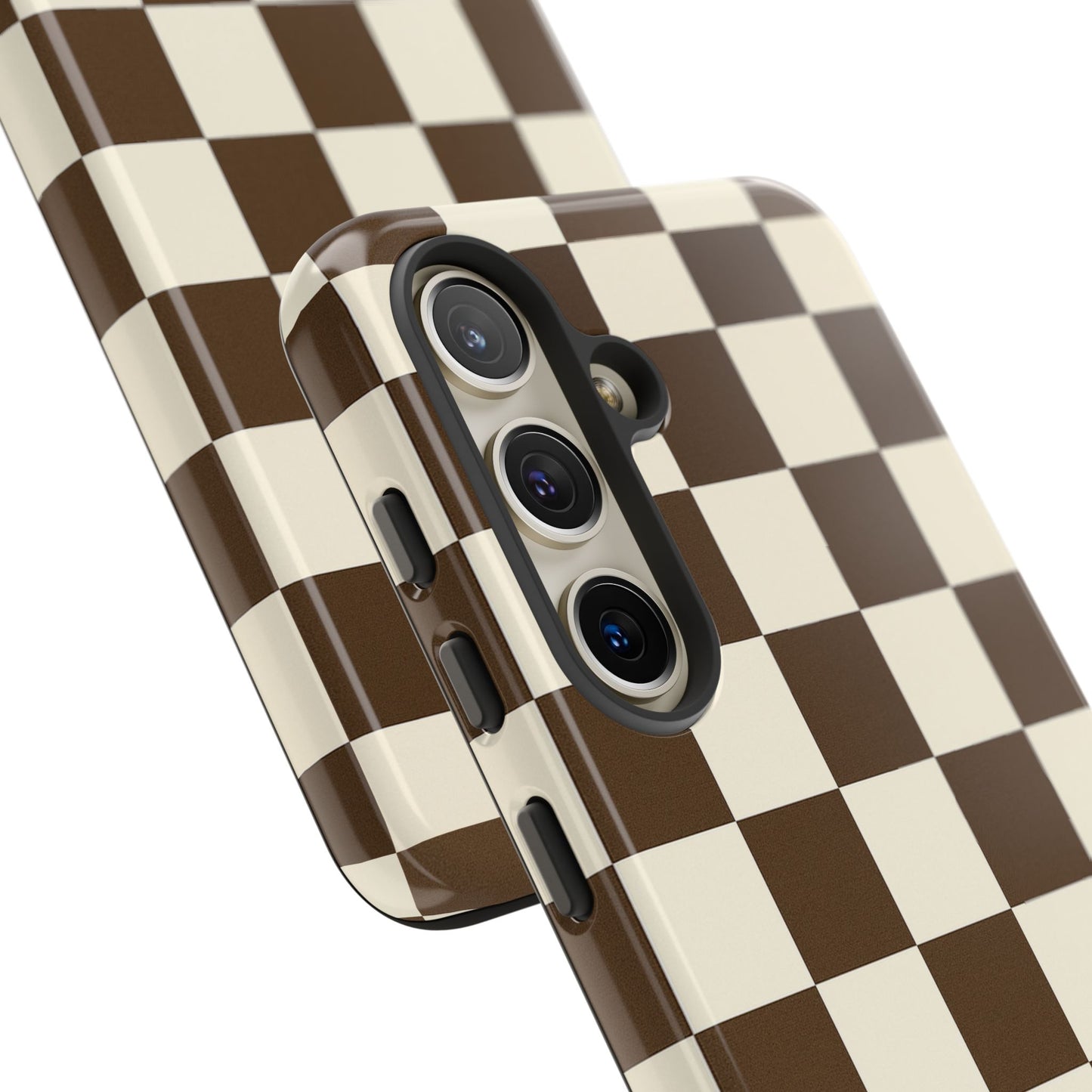 Mocha Checkerboard Phone Case | Neutral Aesthetic Checkered iPhone & Samsung Tough Case